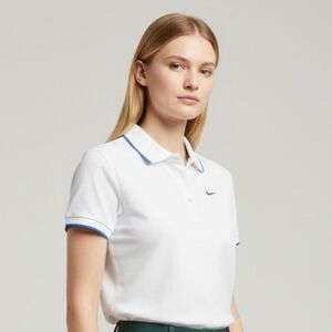 Nike Dri-Fit White Tennis Polo Shirt with Blue Accents